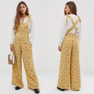 Free People Wide Leg Jumpsuit with Pockets Boho Low Back